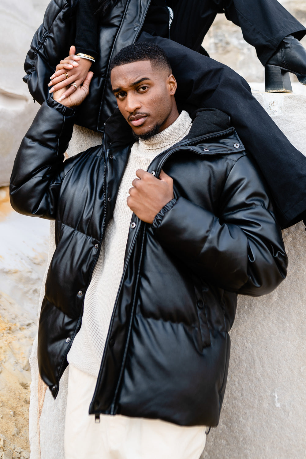 Sixth June - Doudoune matelassée simili cuir Noir