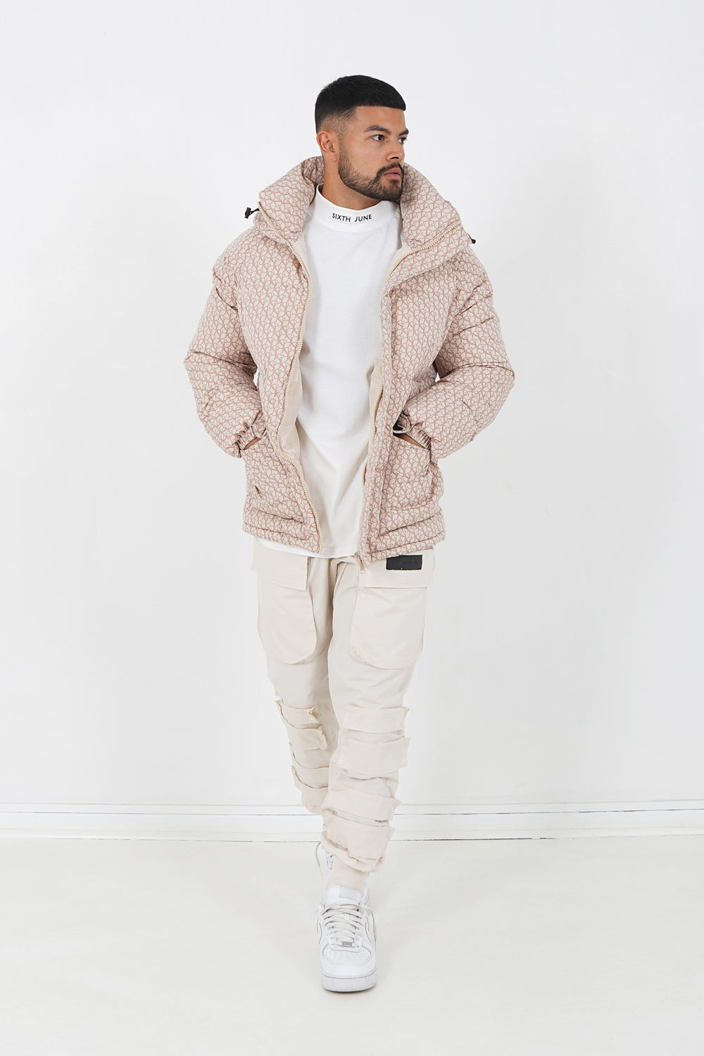 Monogram padded puffer Beige