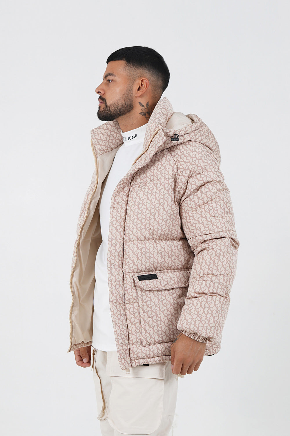 Monogram padded puffer Beige