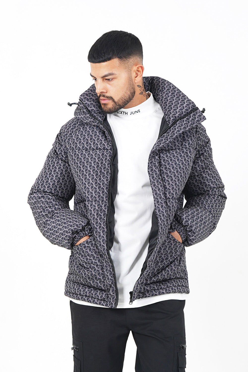 Monogram padded puffer Black