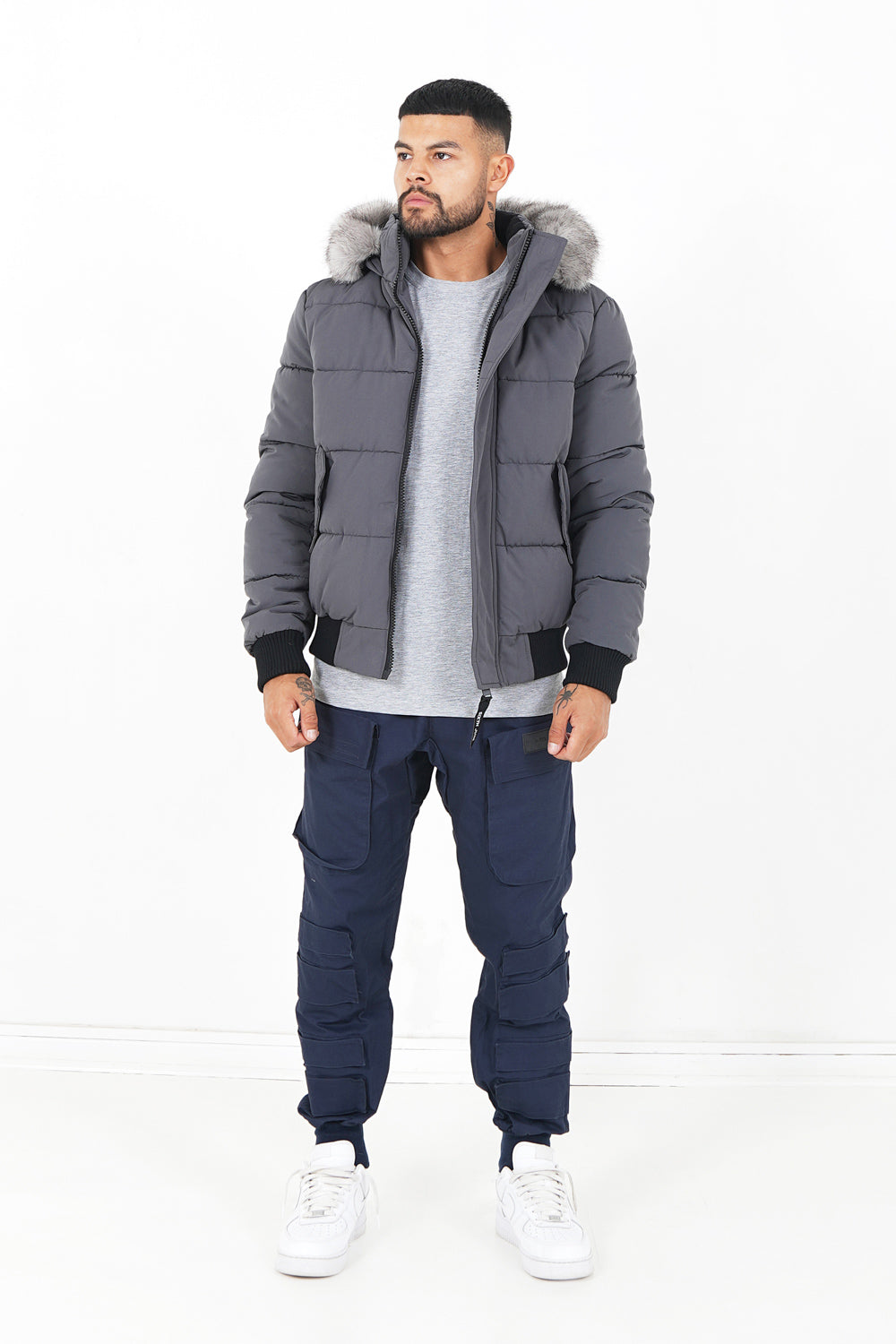Sixth June - Doudoune courte fourrure doublure Gris foncé