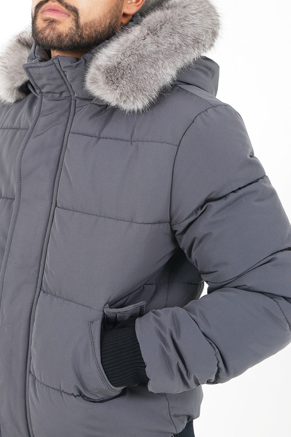 Sixth June - Doudoune courte fourrure doublure Gris foncé