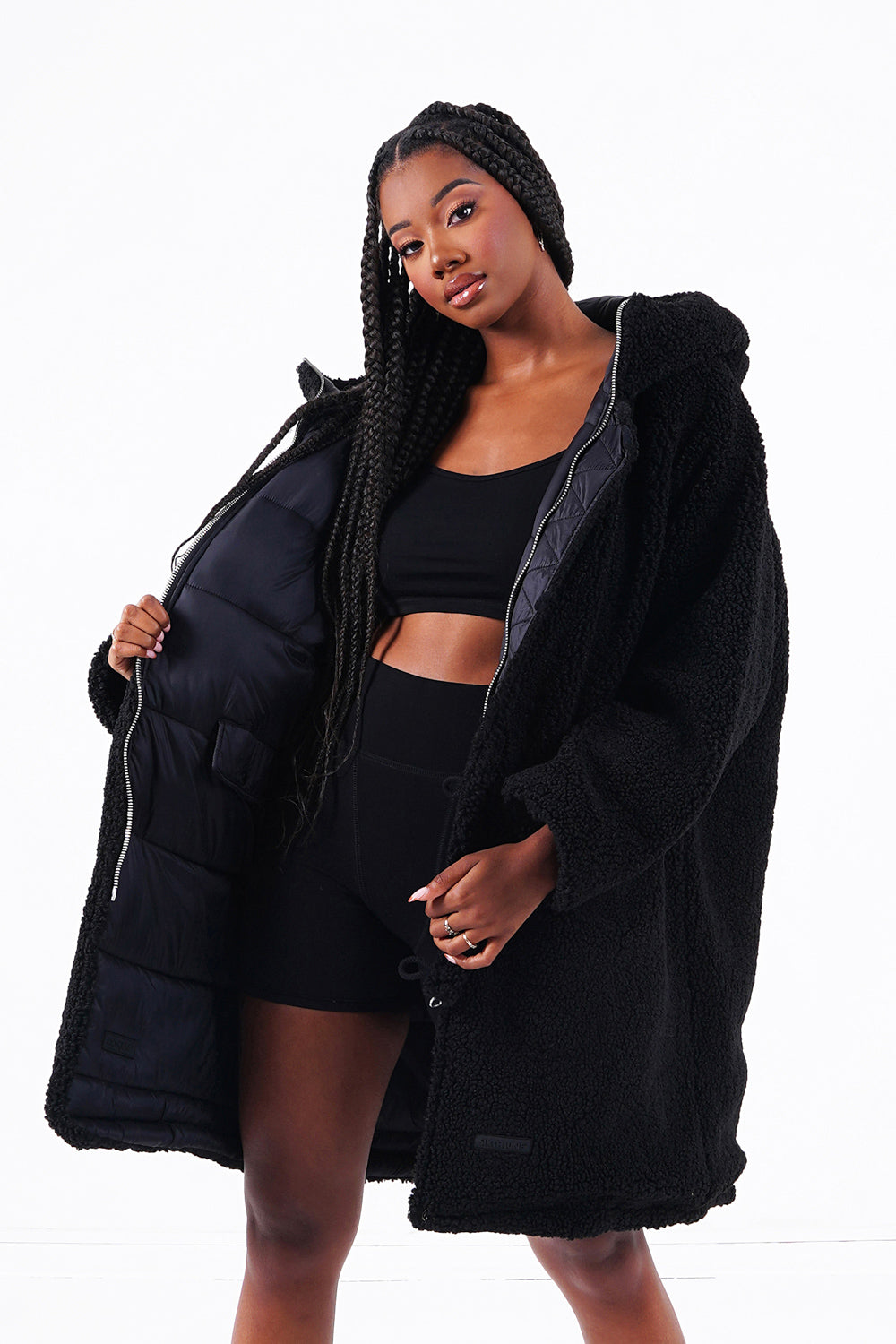 Sixth June - Doudoune longue réversible sherpa Noir