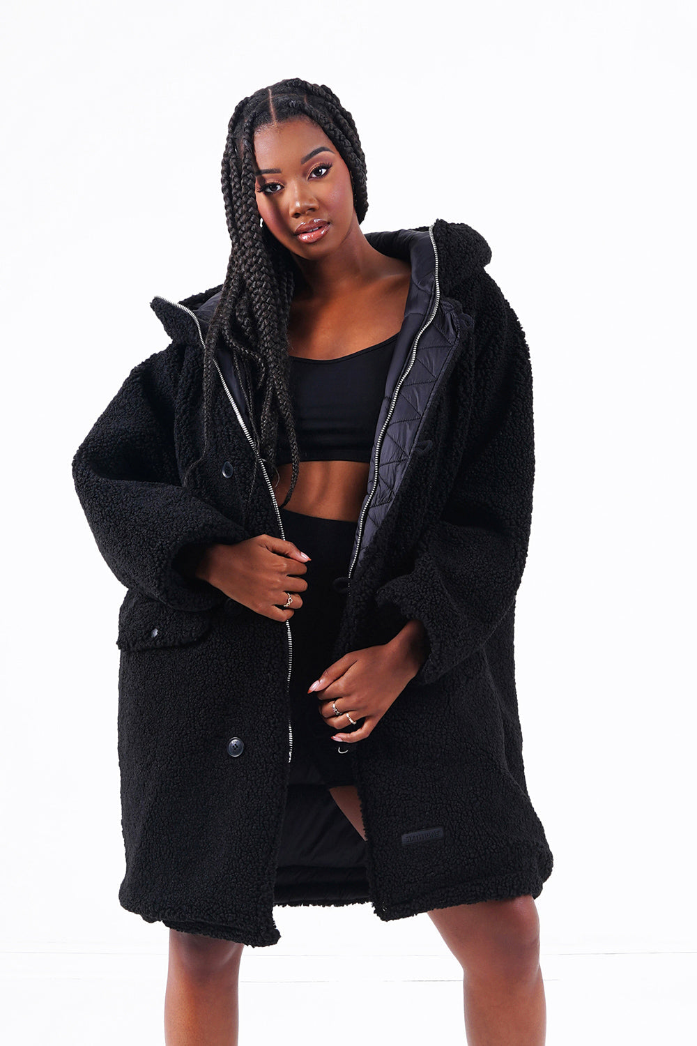 Sixth June - Doudoune longue réversible sherpa Noir