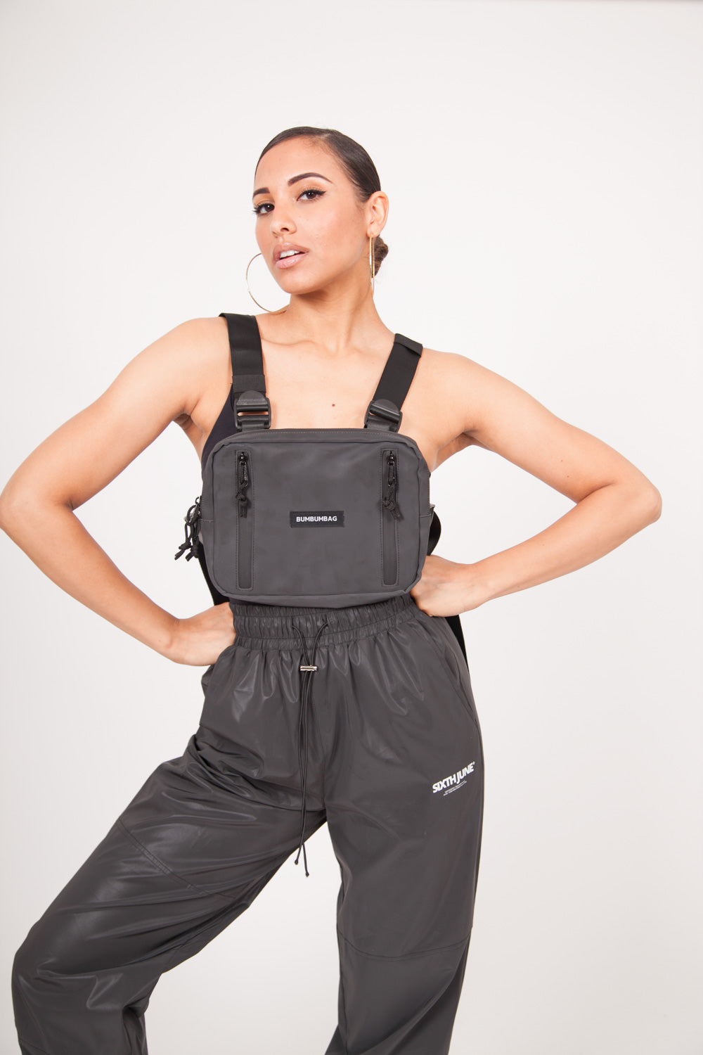 BumBumBag - Petit sac poitrine réfléchissant logo noir