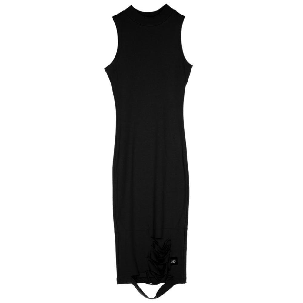 Destroyed Ribbed Dress Black