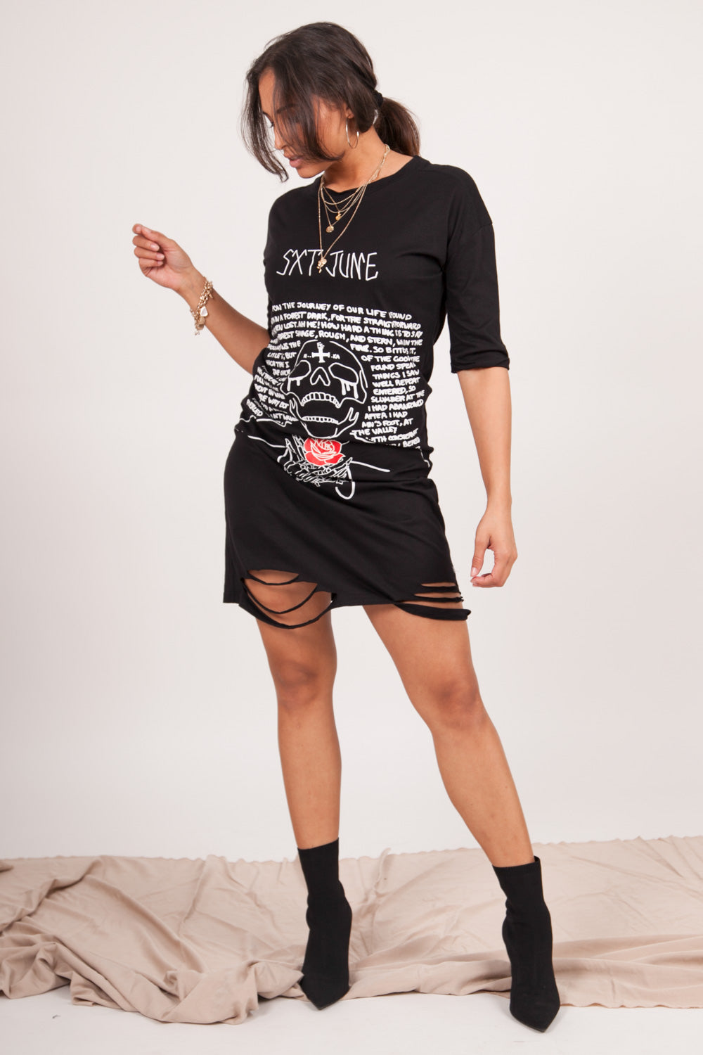 Sixth June - Robe déchirée imprimé tête de mort noir