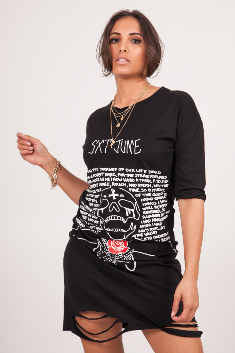 Sixth June - Robe déchirée imprimé tête de mort noir