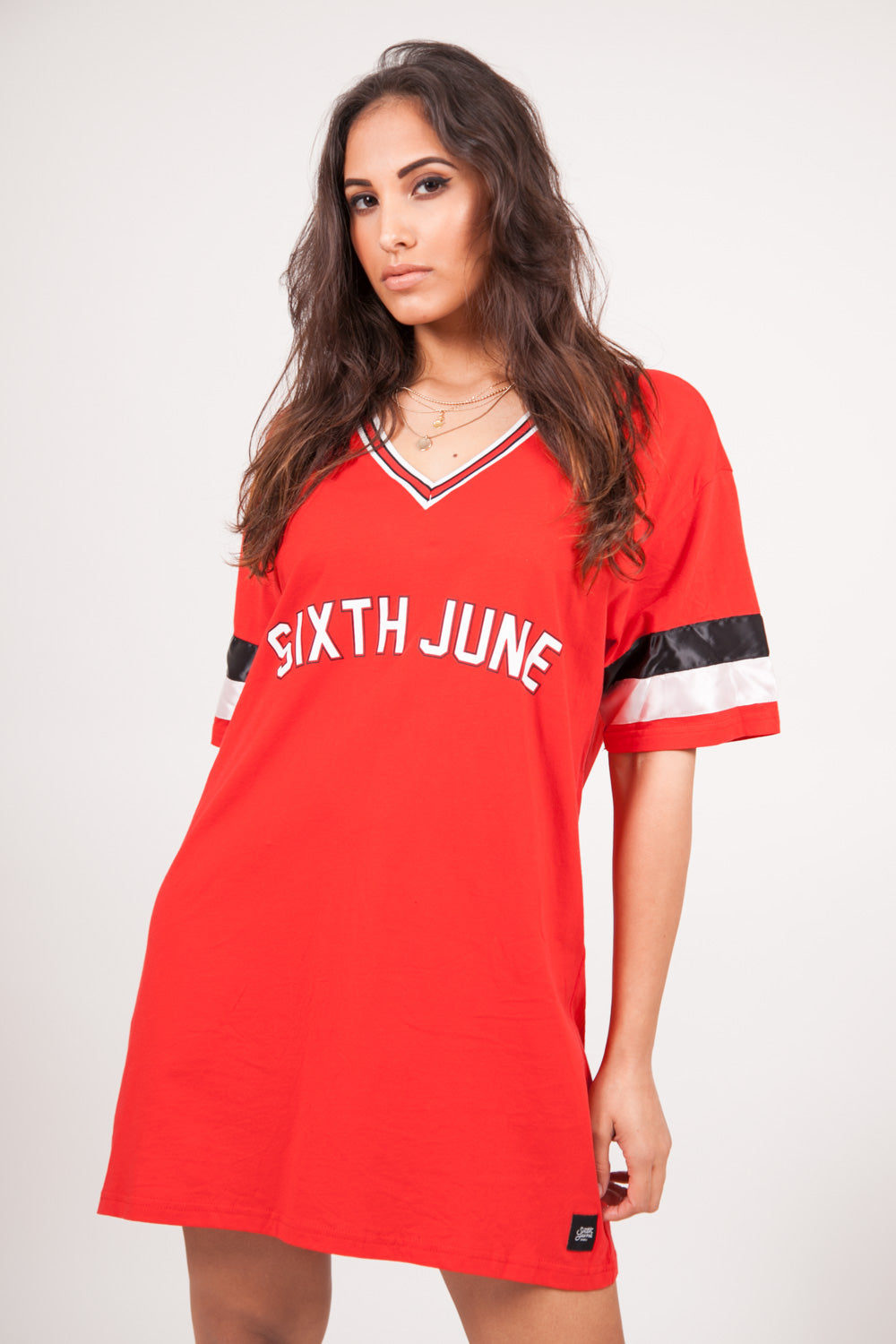 Sixth June - Robe T-shirt bandes Gigi 95 rouge