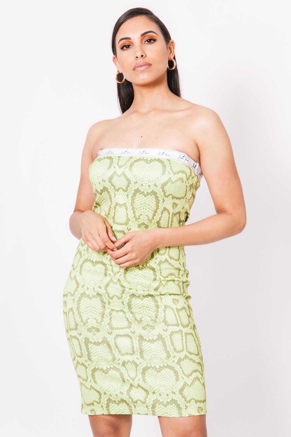 Snake Print Bandeau Dress Yellow