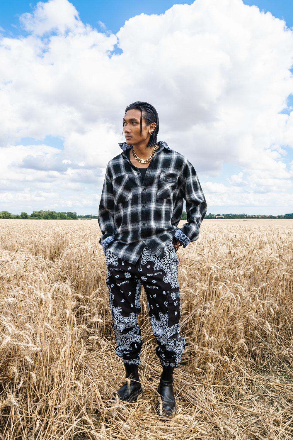 Sixth June - Chemise tartan bandana Noir