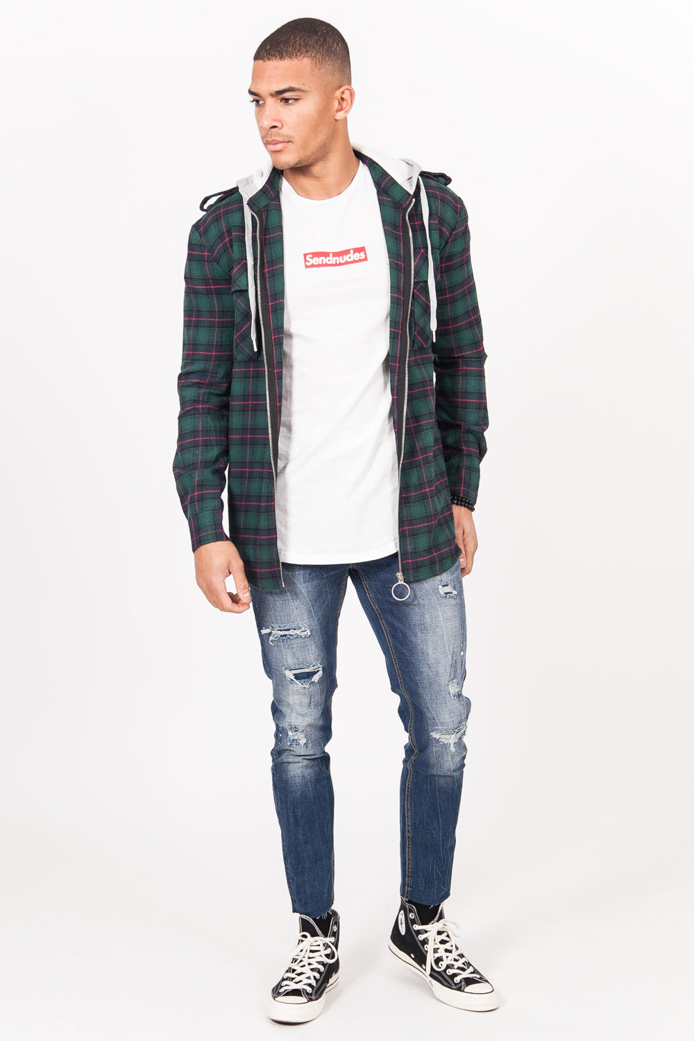 Sixth June - Chemise carreaux capuche Sixth June vert