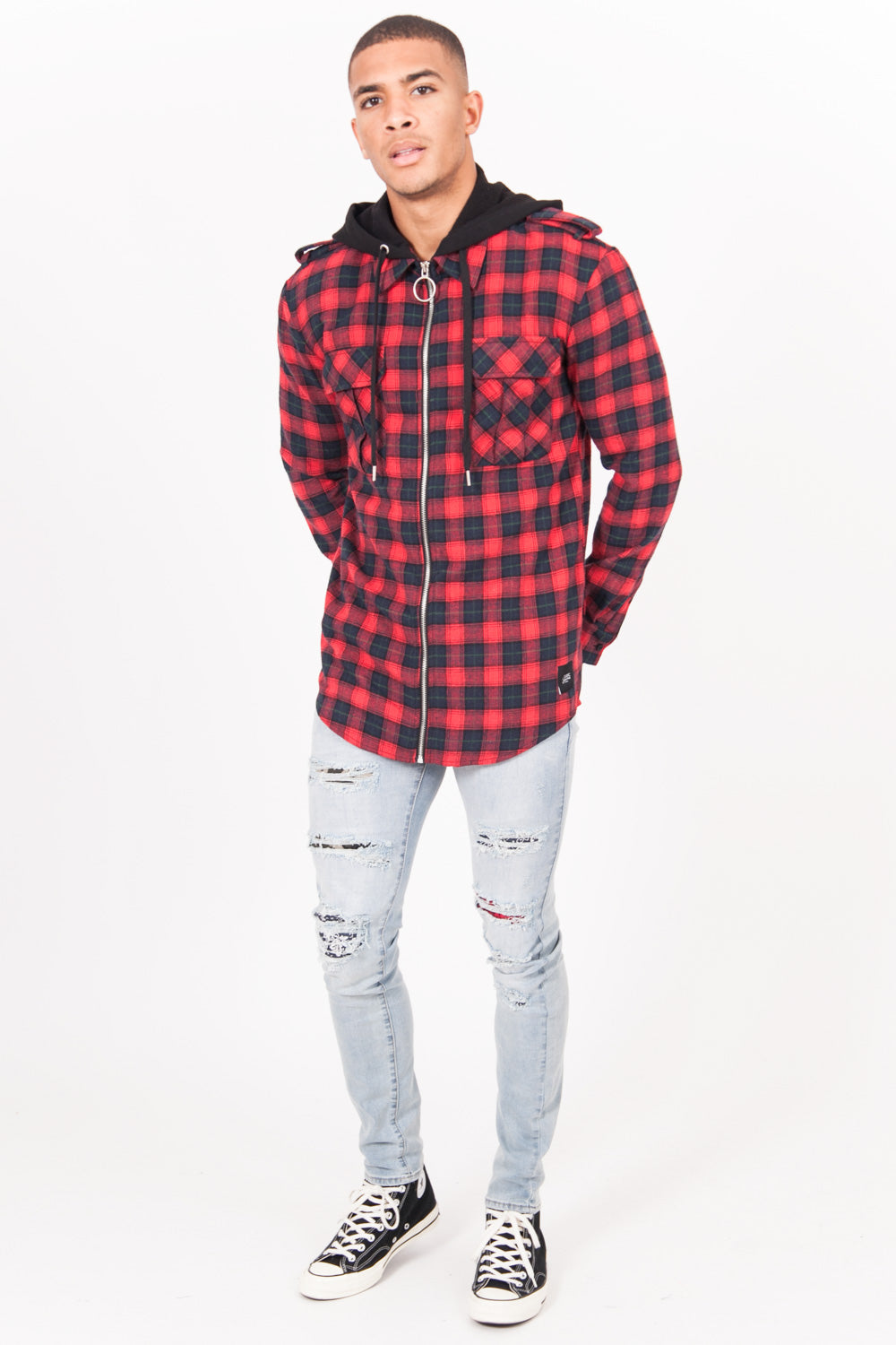 Sixth June - Chemise carreaux capuche Sixth June rouge