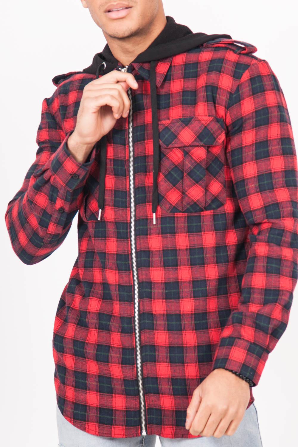 Sixth June - Chemise carreaux capuche Sixth June rouge