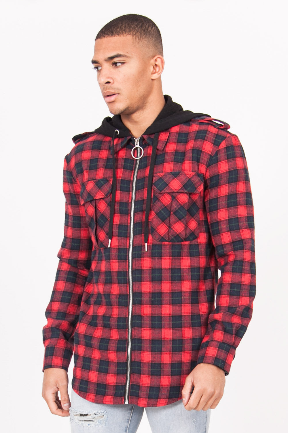 Sixth June - Chemise carreaux capuche Sixth June rouge