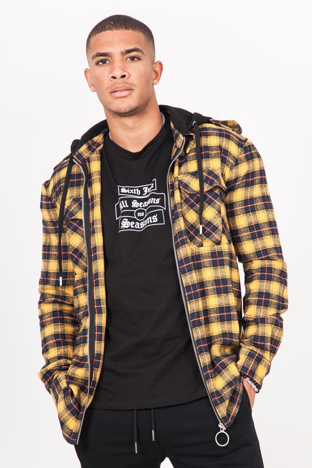 Sixth June - Chemise carreaux capuche Sixth June jaune