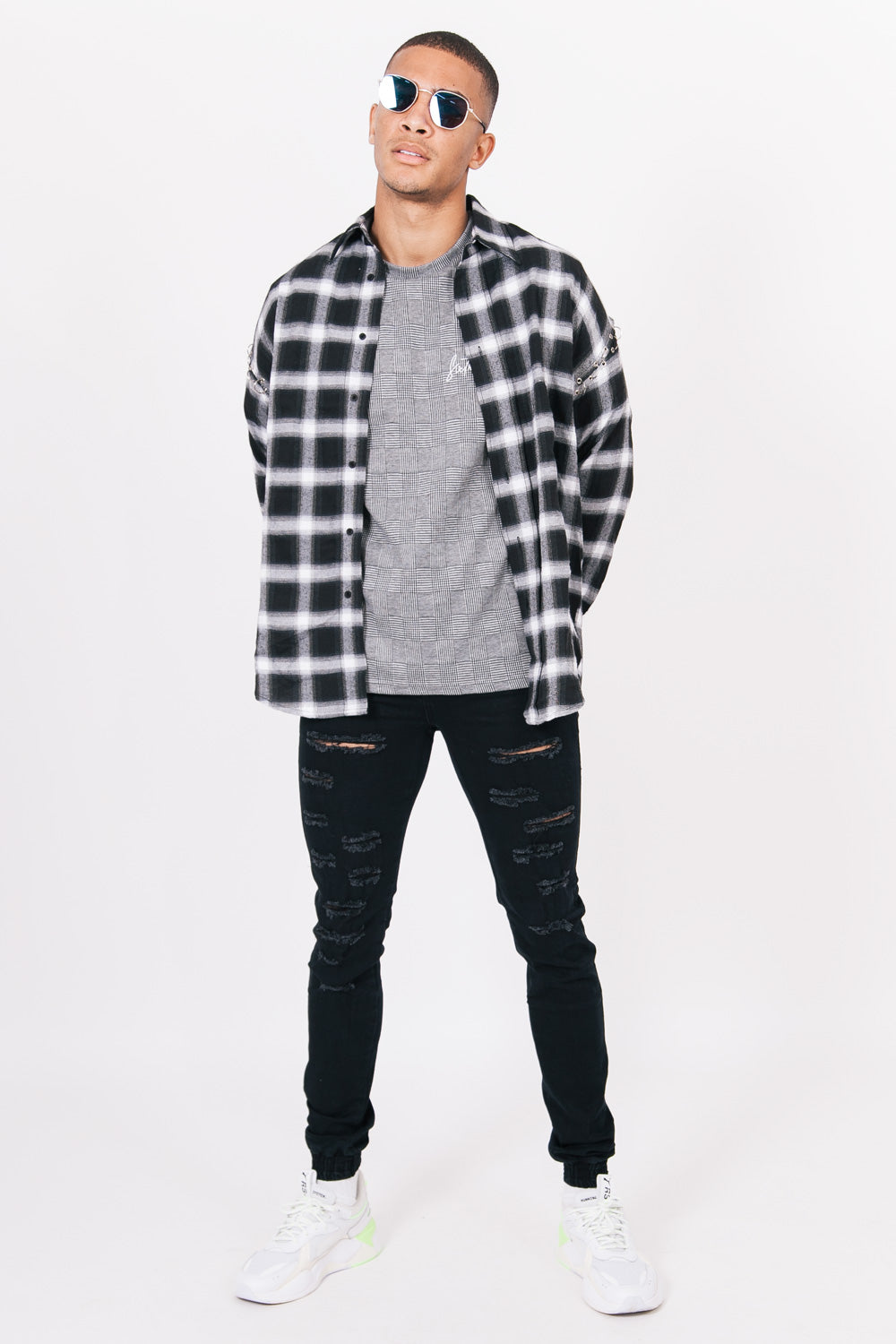 Sixth June - Chemise anneaux carreaux noir blanc