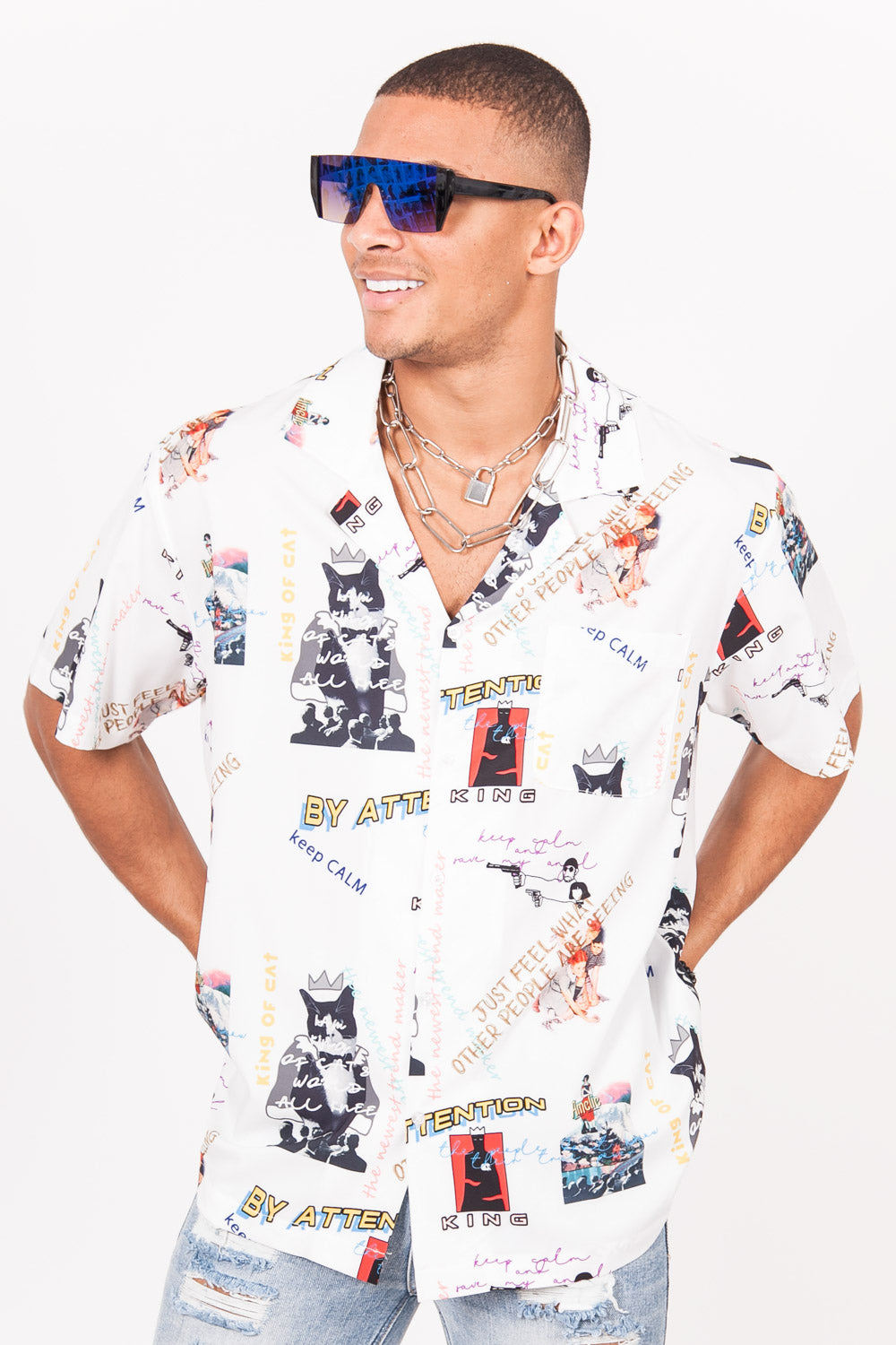 Sixth June - Chemise imprimés keep calm blanc