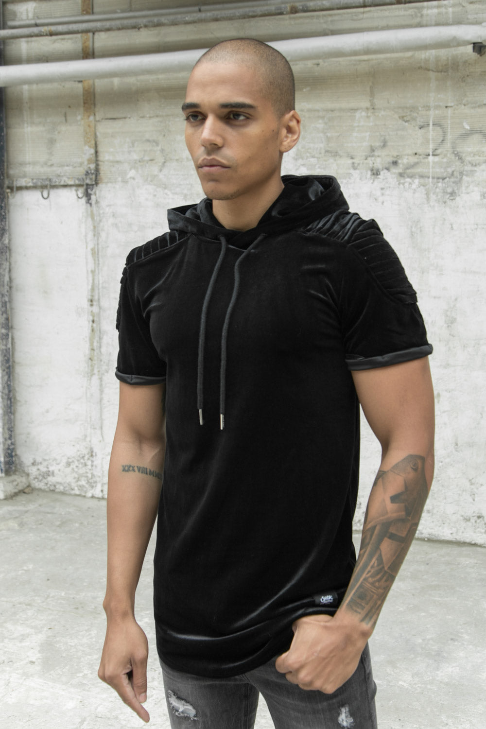 Sixth June - T-shirt velours biker ajusté noir