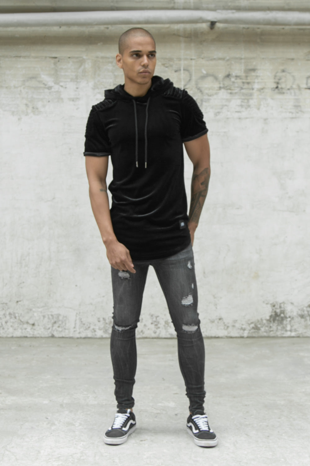 Sixth June - T-shirt velours biker ajusté noir