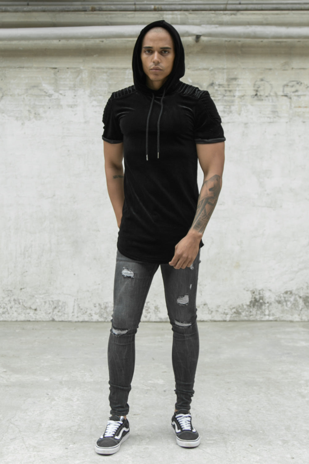 Sixth June - T-shirt velours biker ajusté noir