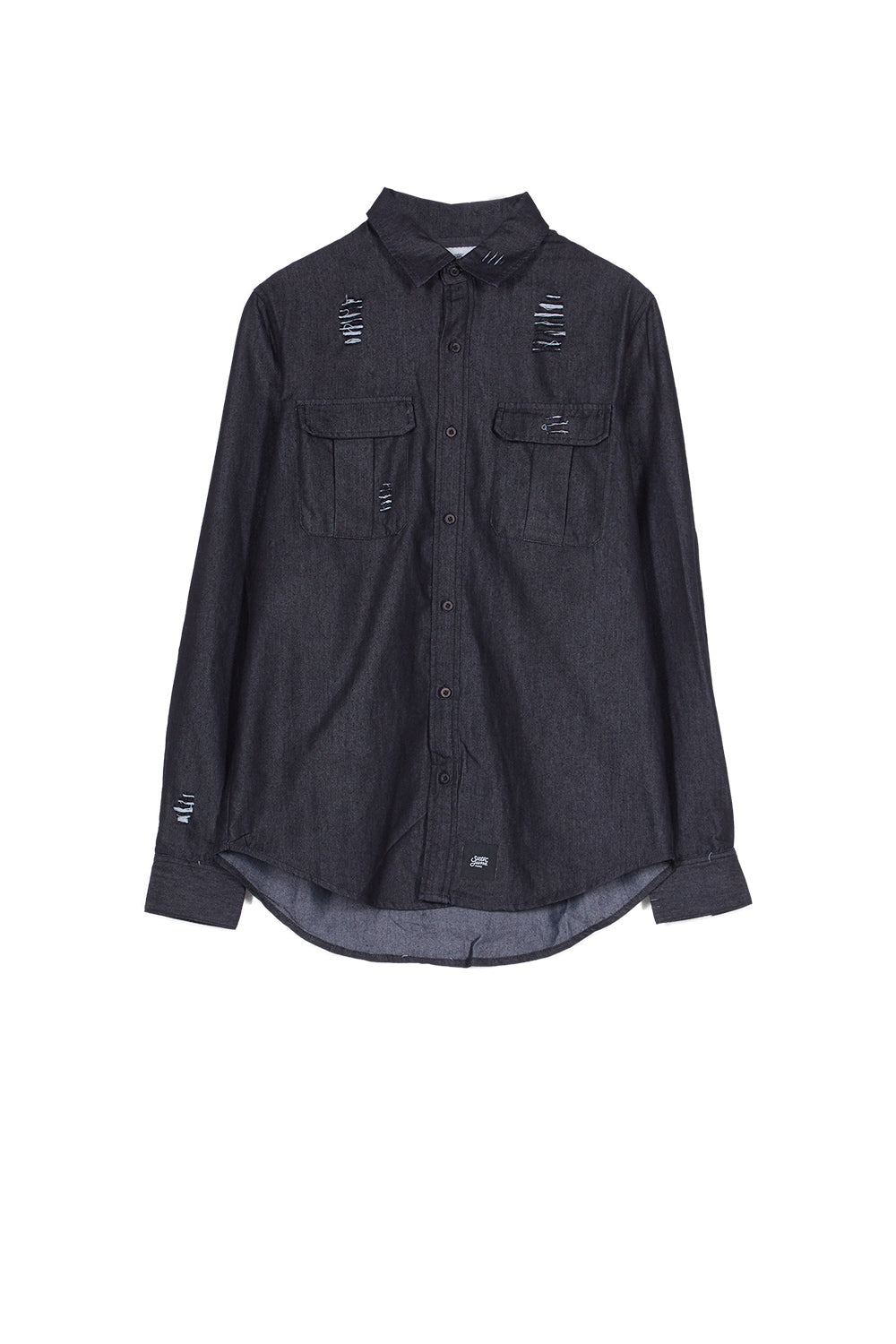 Sixth June - Chemise déchiré poches noir satiné