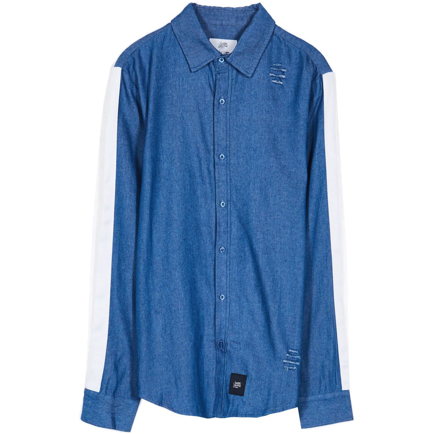 Sixth June - Chemise destroy bandes bleu blanc