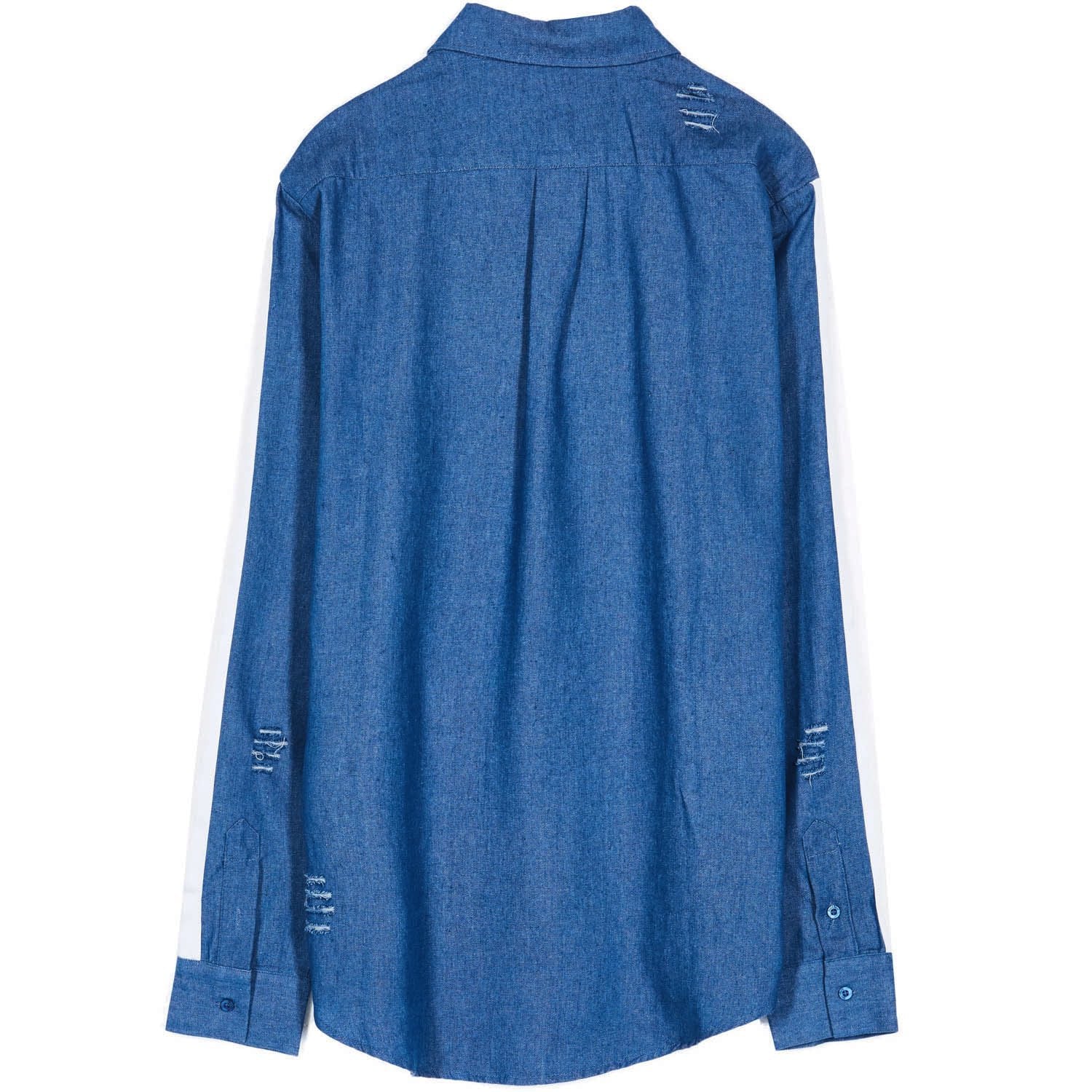 Sixth June - Chemise destroy bandes bleu blanc