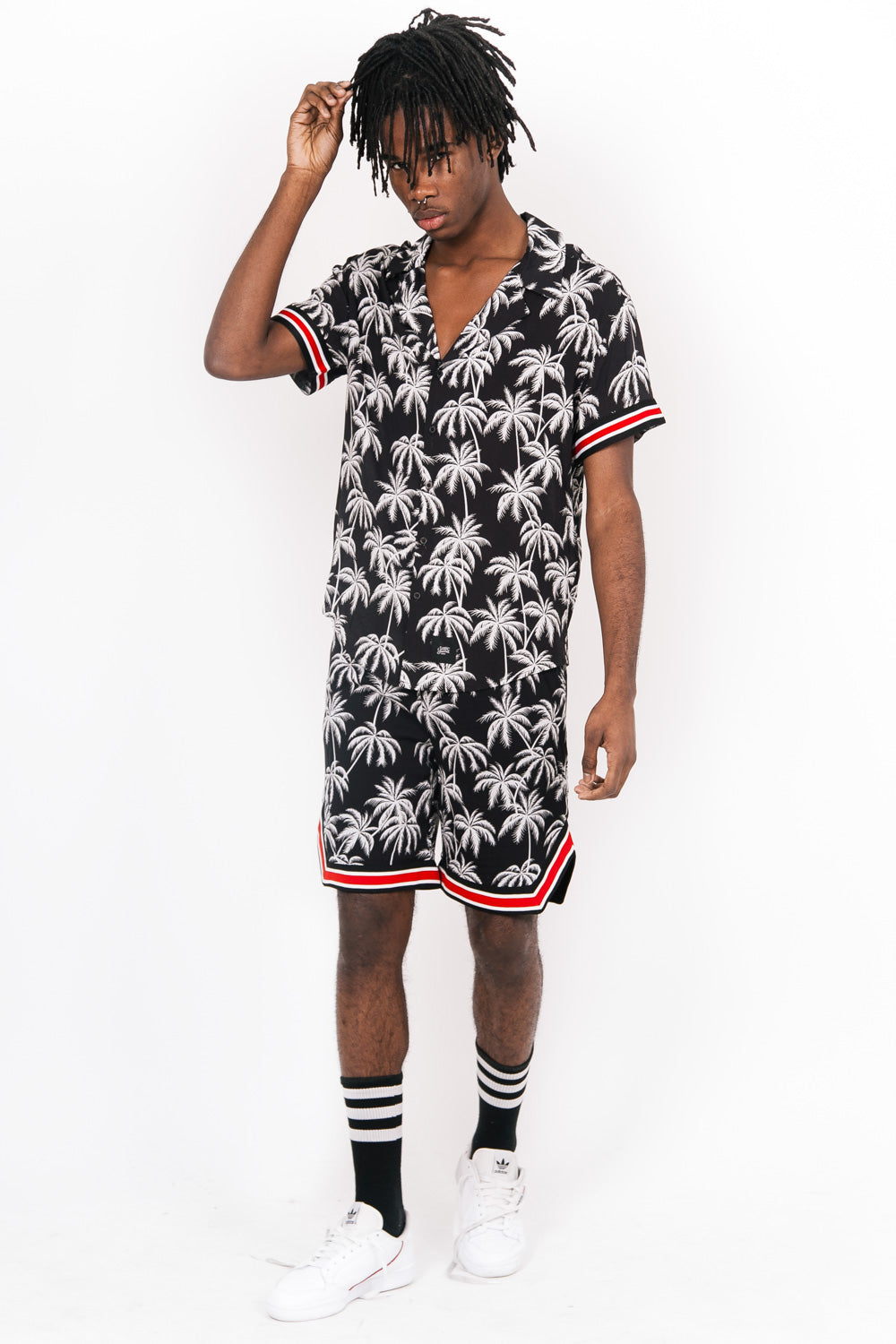 Sixth June - Short palmiers bandes noir blanc