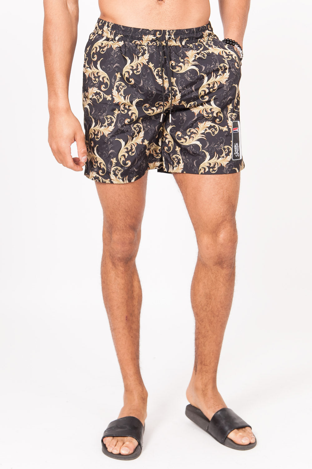 Sixth June - Short de bain imprimé baroque or gris noir