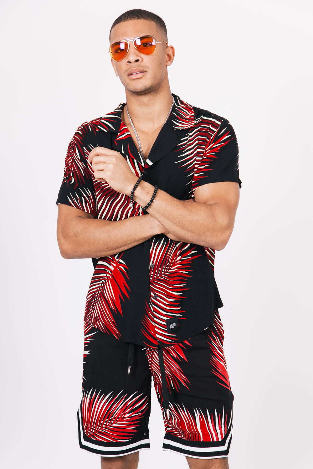 Sixth June - Short feuilles palmiers noir rouge