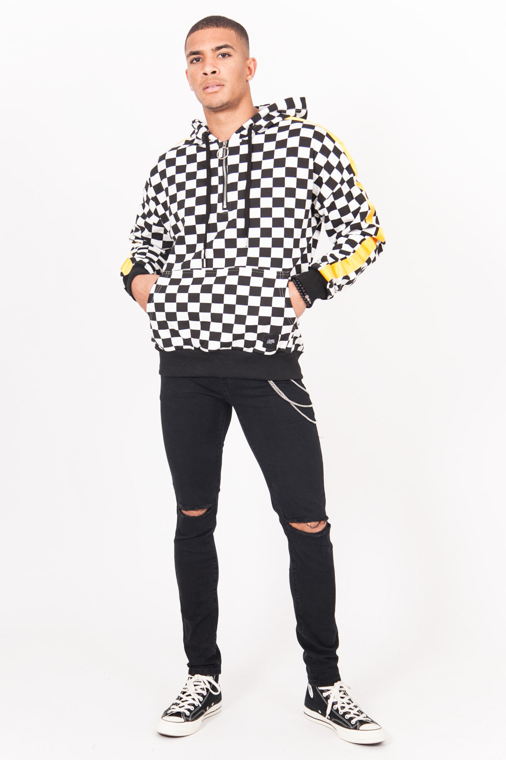 Sixth June - Sweatshirt damiers bandes noir blanc