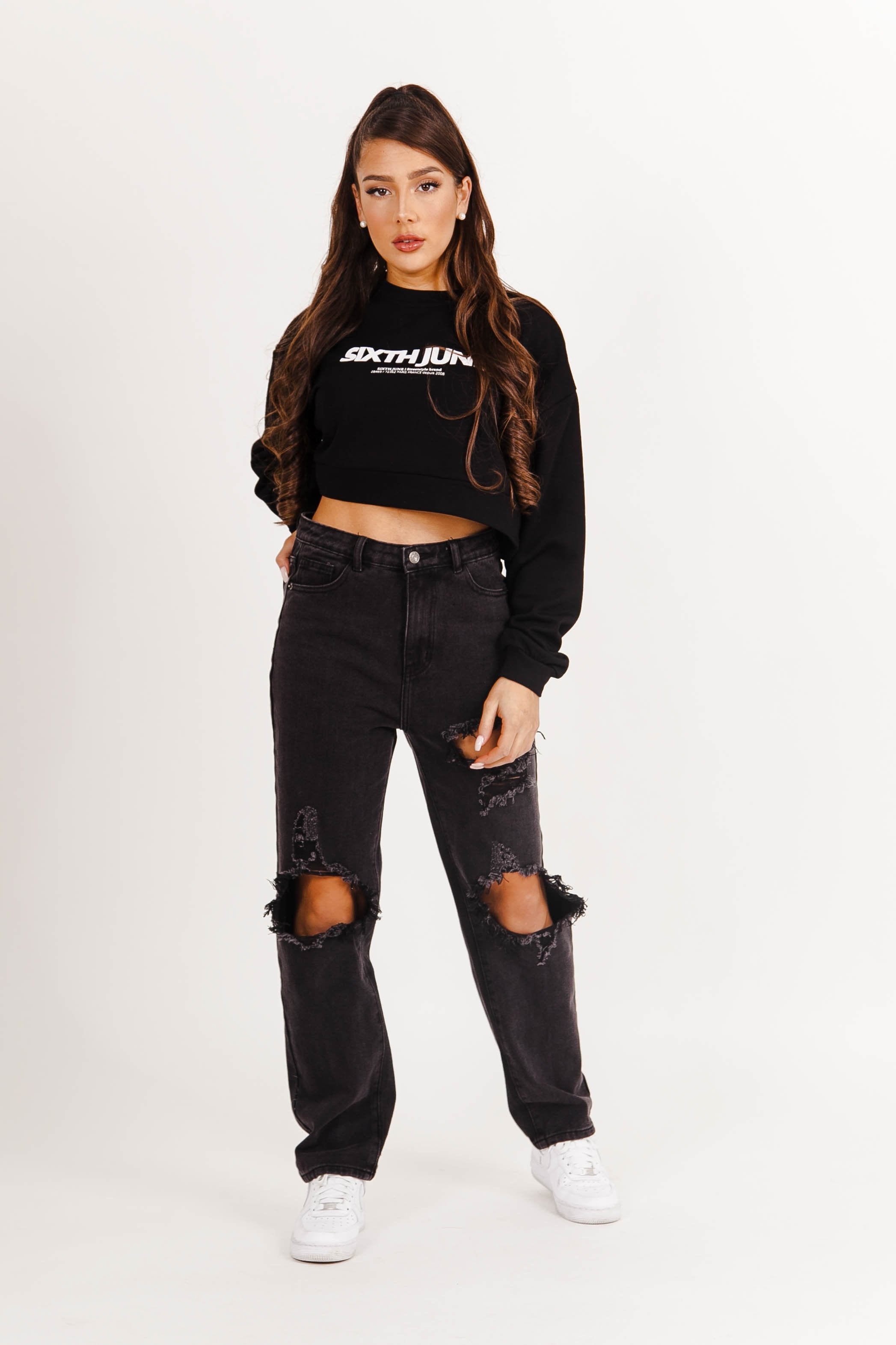 Sixth June - Sweatshirt court logo imprimé noir