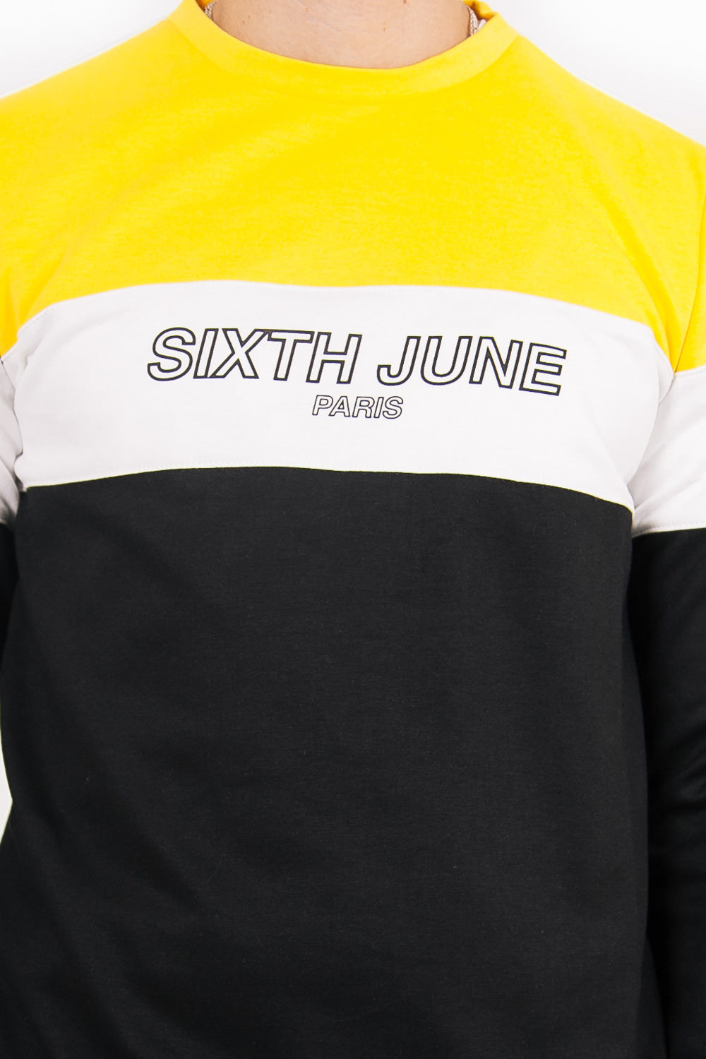 Sixth June - Sweat tricolore logo noir jaune blanc