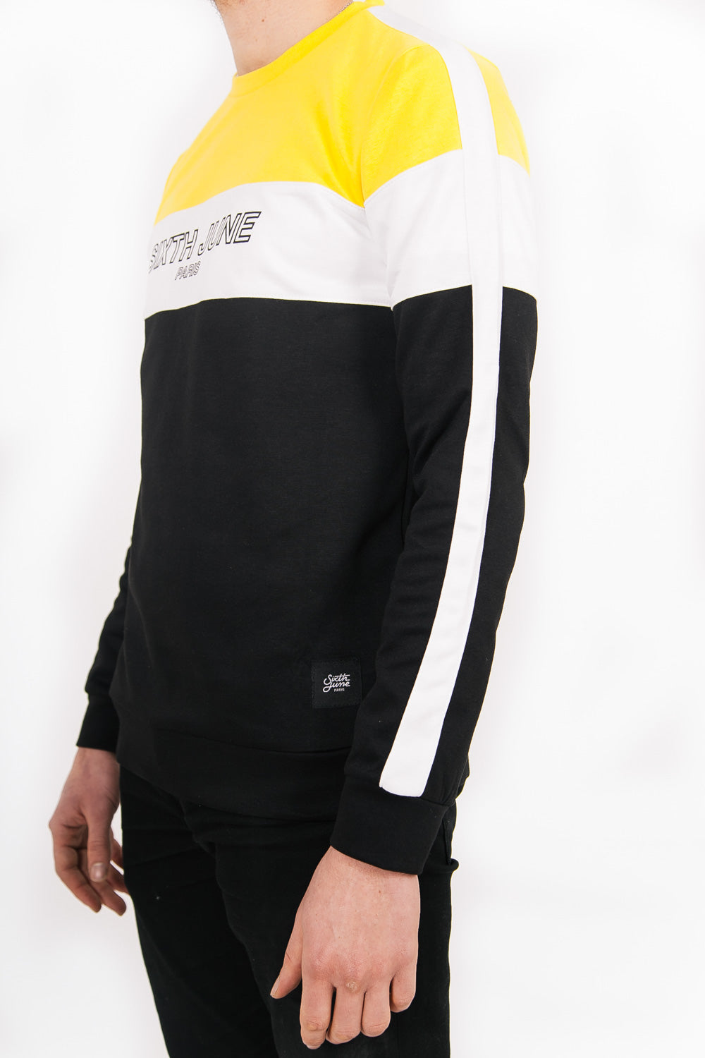 Sixth June - Sweat tricolore logo noir jaune blanc