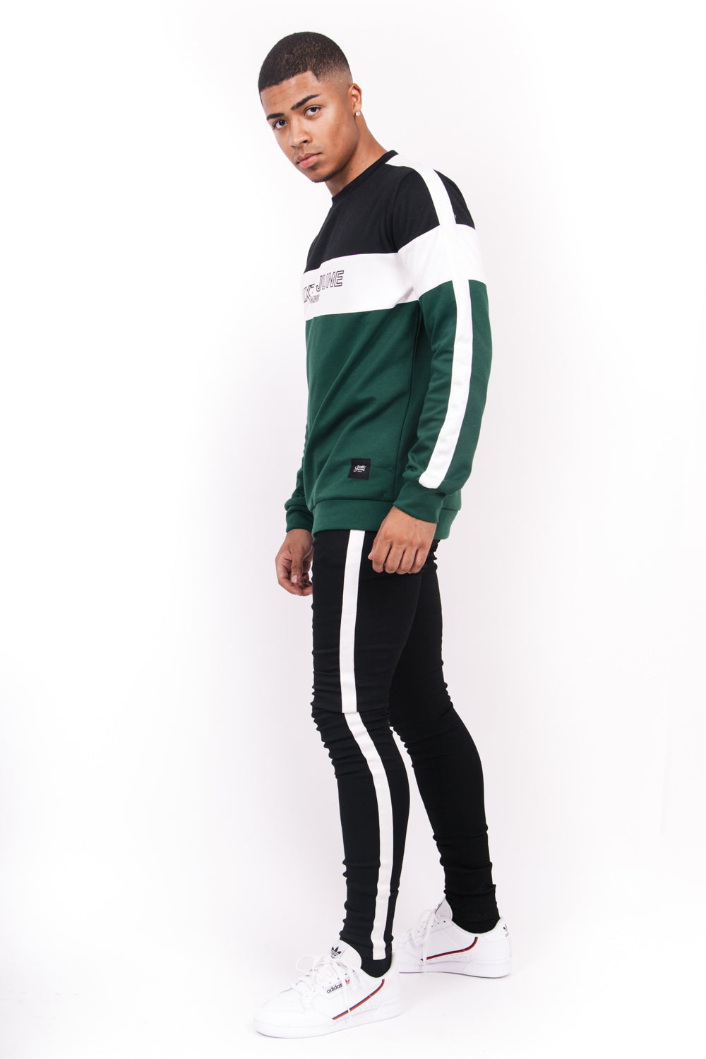 Sixth June - Sweat tricolore logo vert noir blanc