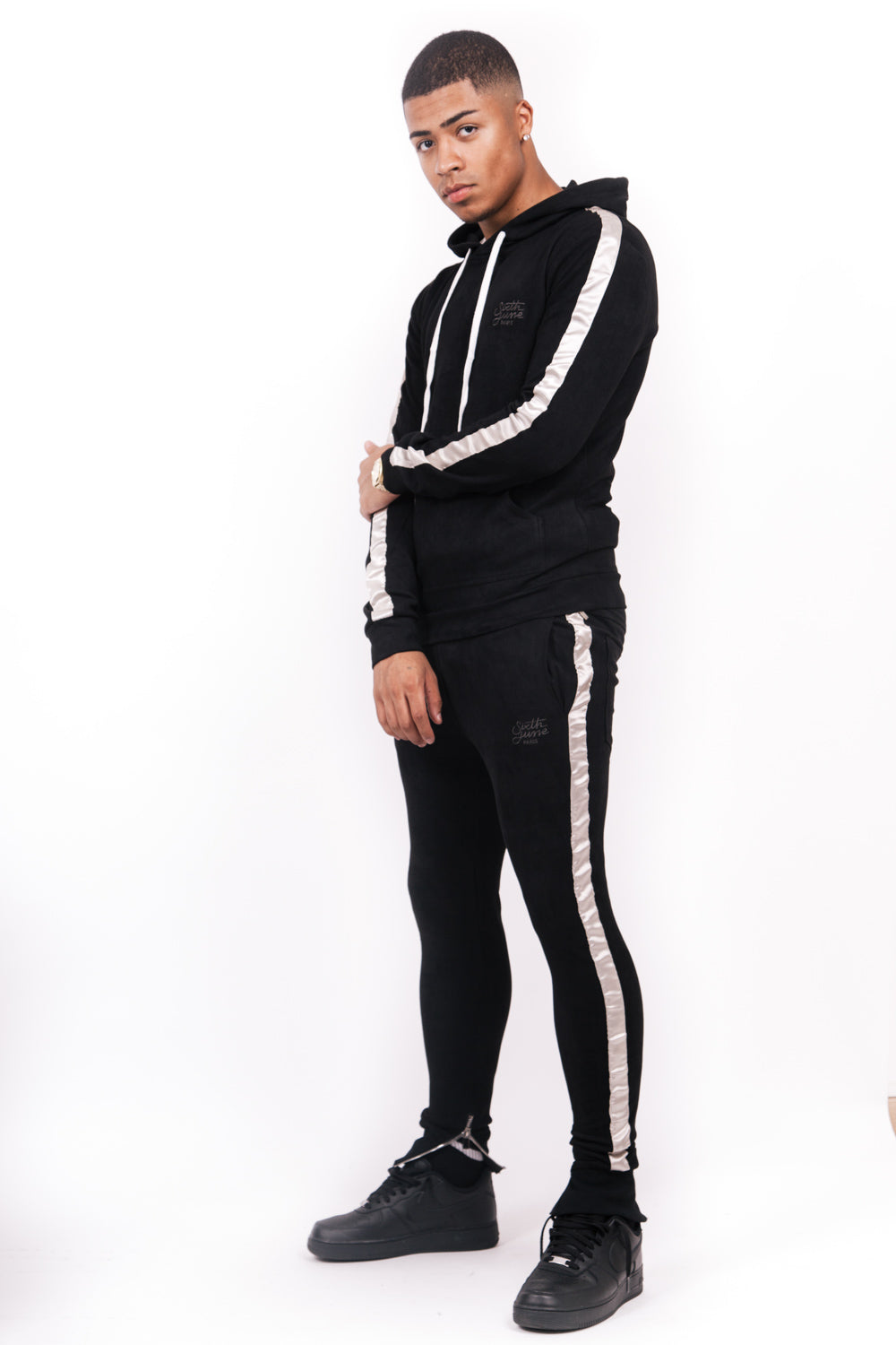 Sixth June - Sweat capuche suédine bandes noir