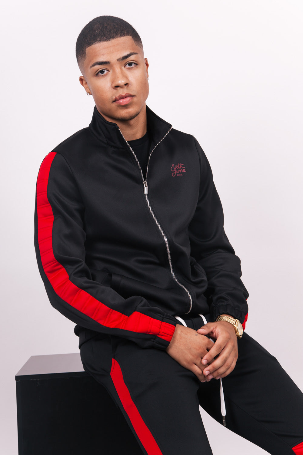 Sixth June - Veste bande matelassée noire rouge