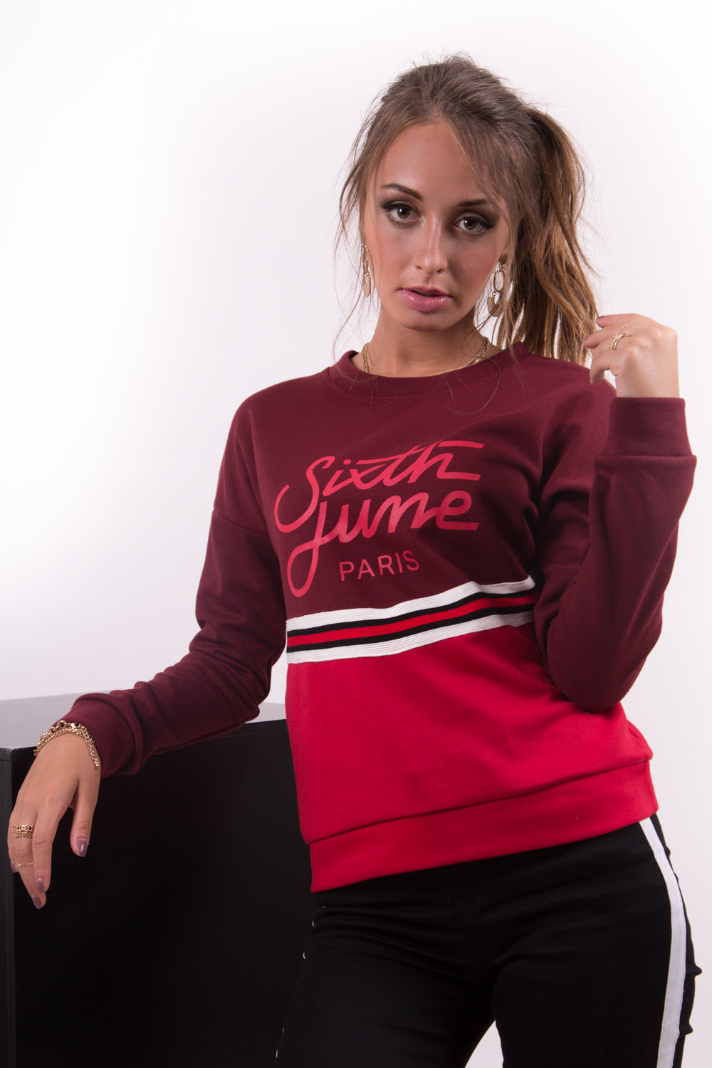 Sixth June - Sweat bicolore bande V rouge