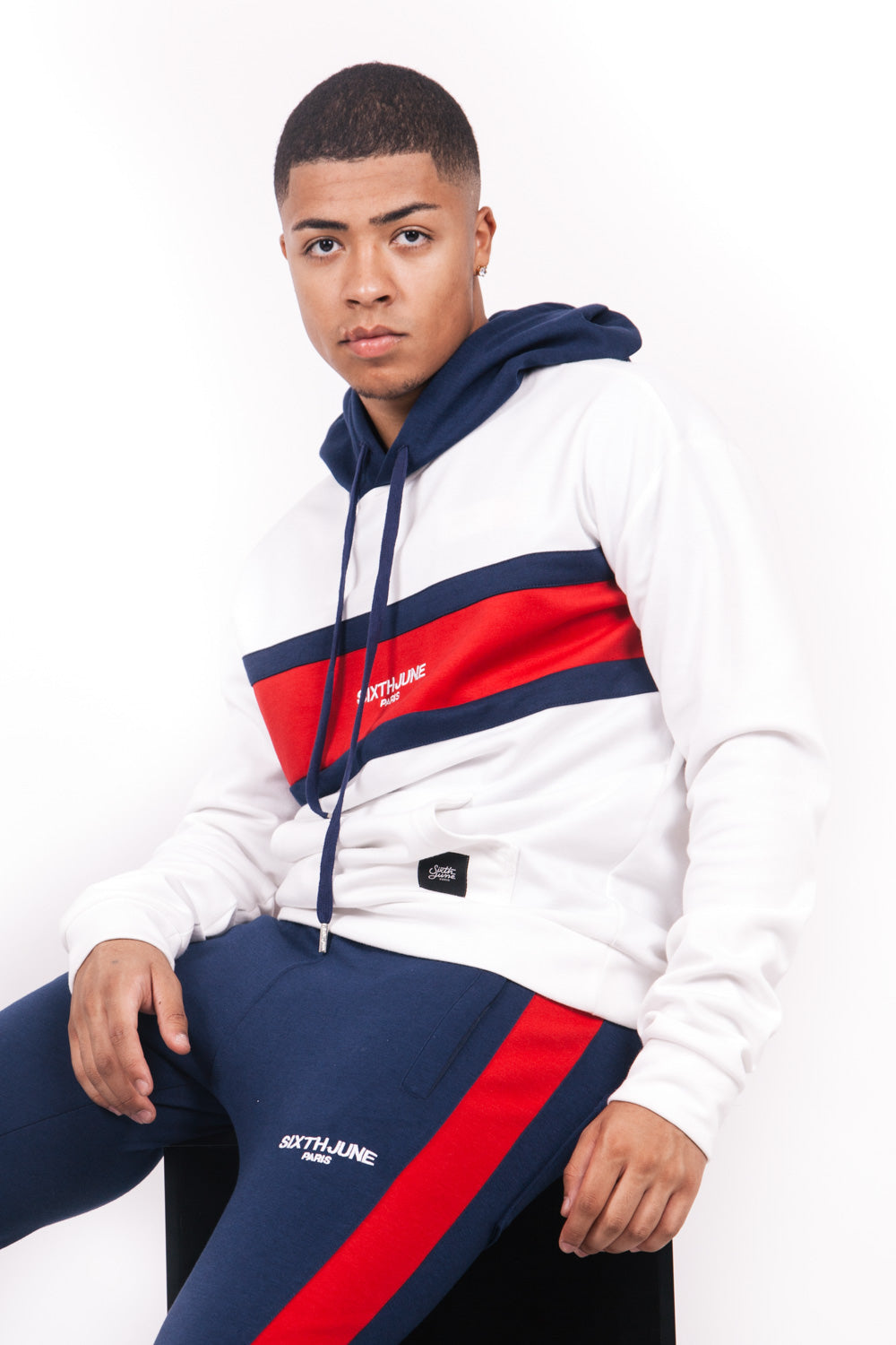 Sixth June - Sweat capuche tricolore blanc rouge bleu