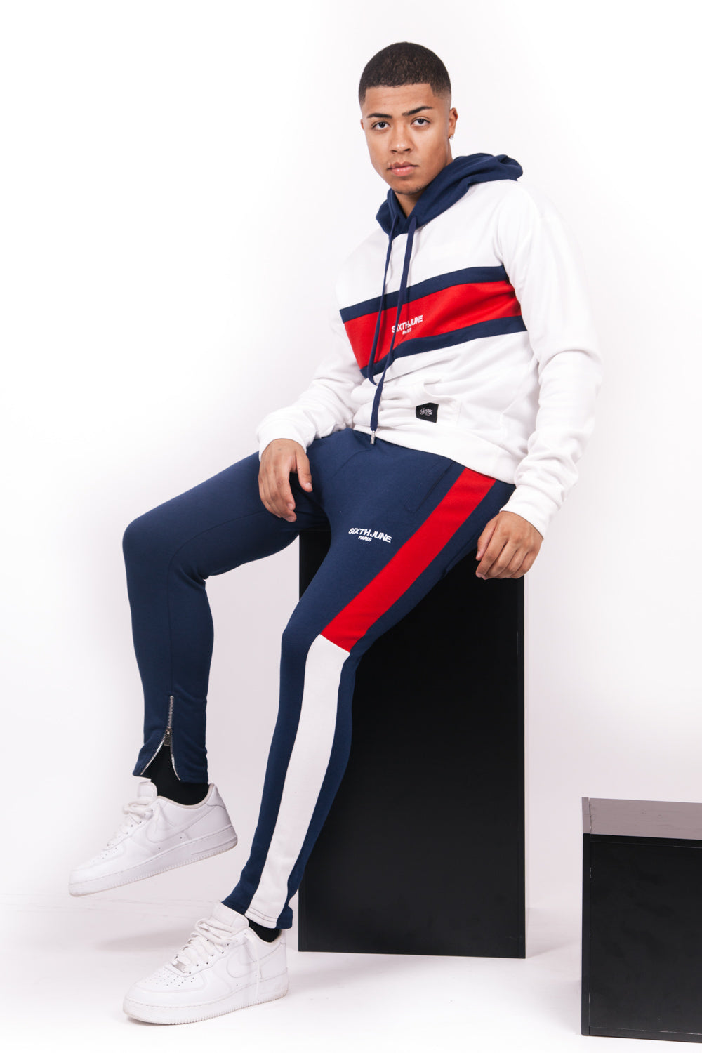 Sixth June - Sweat capuche tricolore blanc rouge bleu