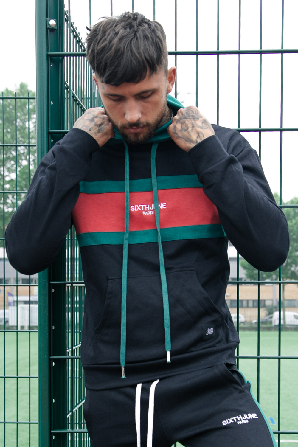 Sixth June - Sweat capuche tricolore noir rouge vert