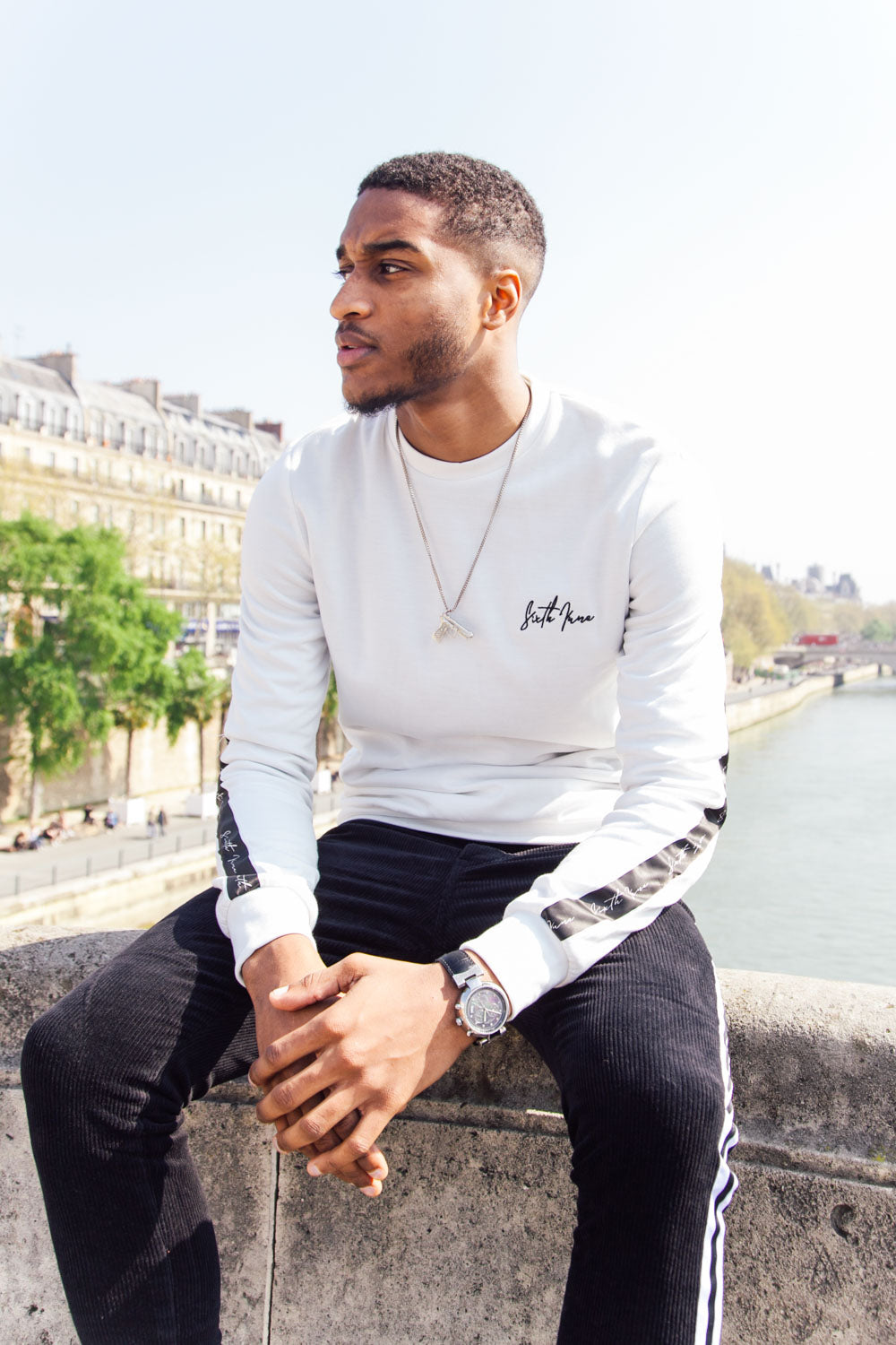 Sixth June - Sweatshirt bande dos blanc