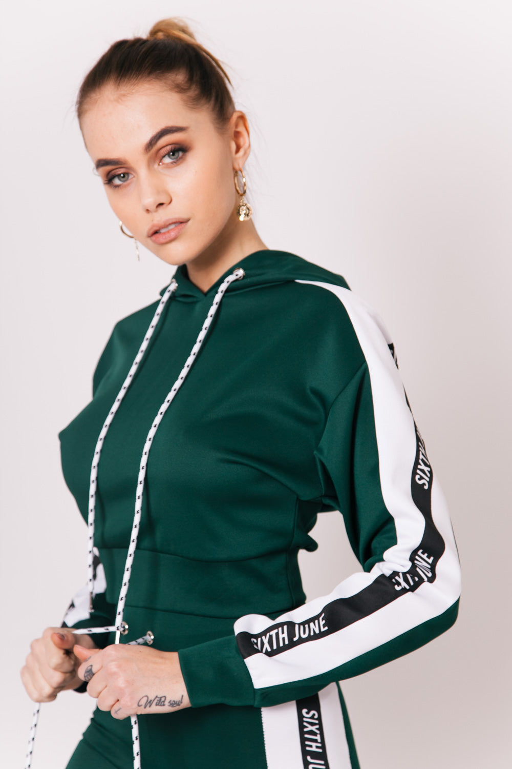 Sixth June - Sweatshirt court bandes logo vert