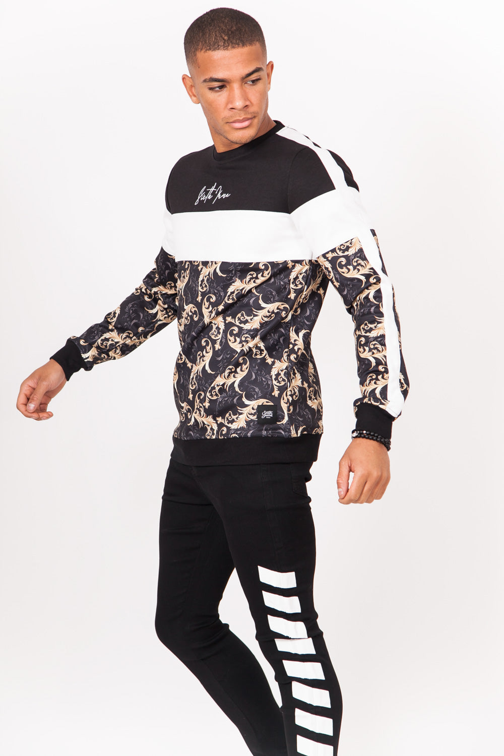 Sixth June - Sweat tricolore baroque noir blanc or