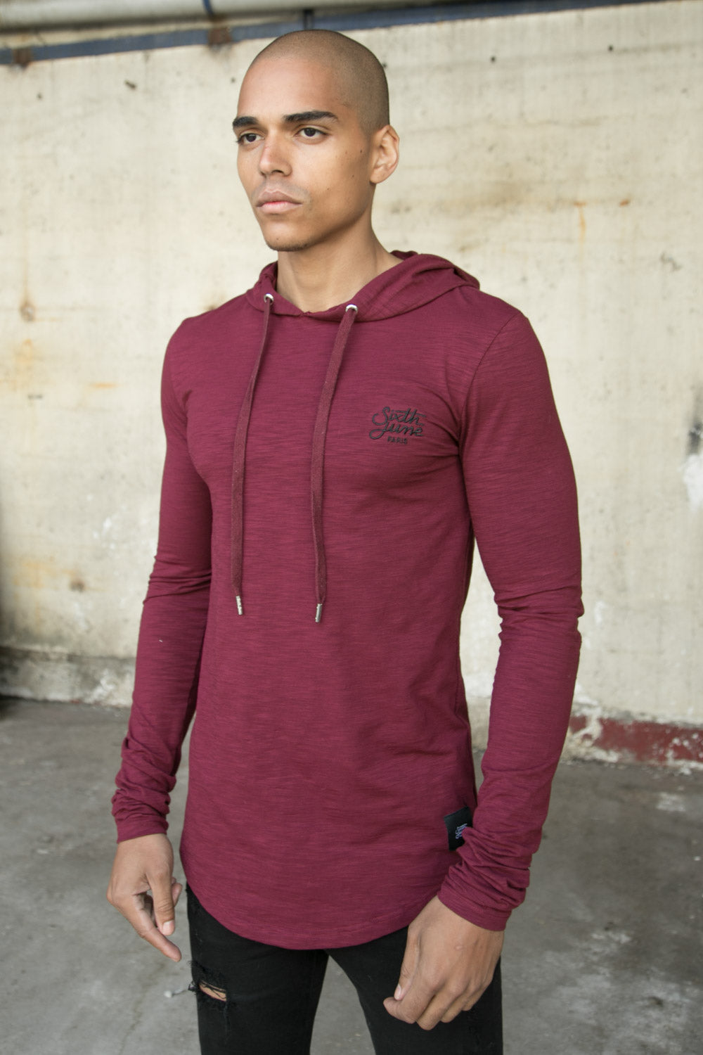 Sixth June - T-shirt capuche moulant logo bordeaux