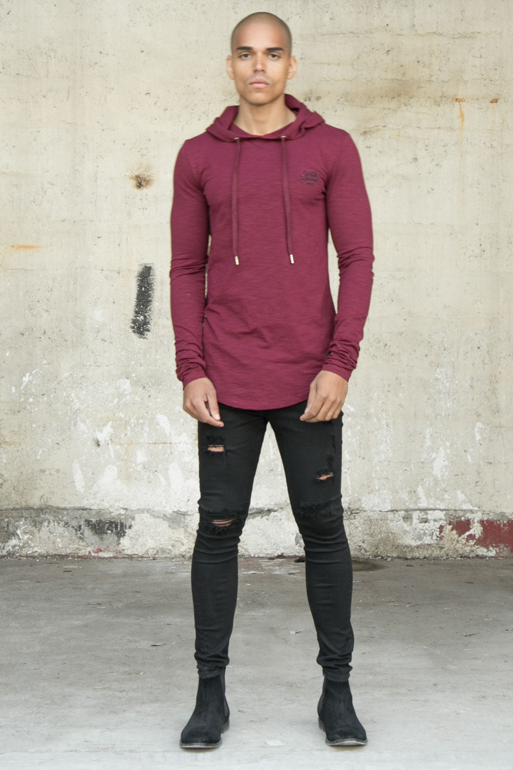 Sixth June - T-shirt capuche moulant logo bordeaux