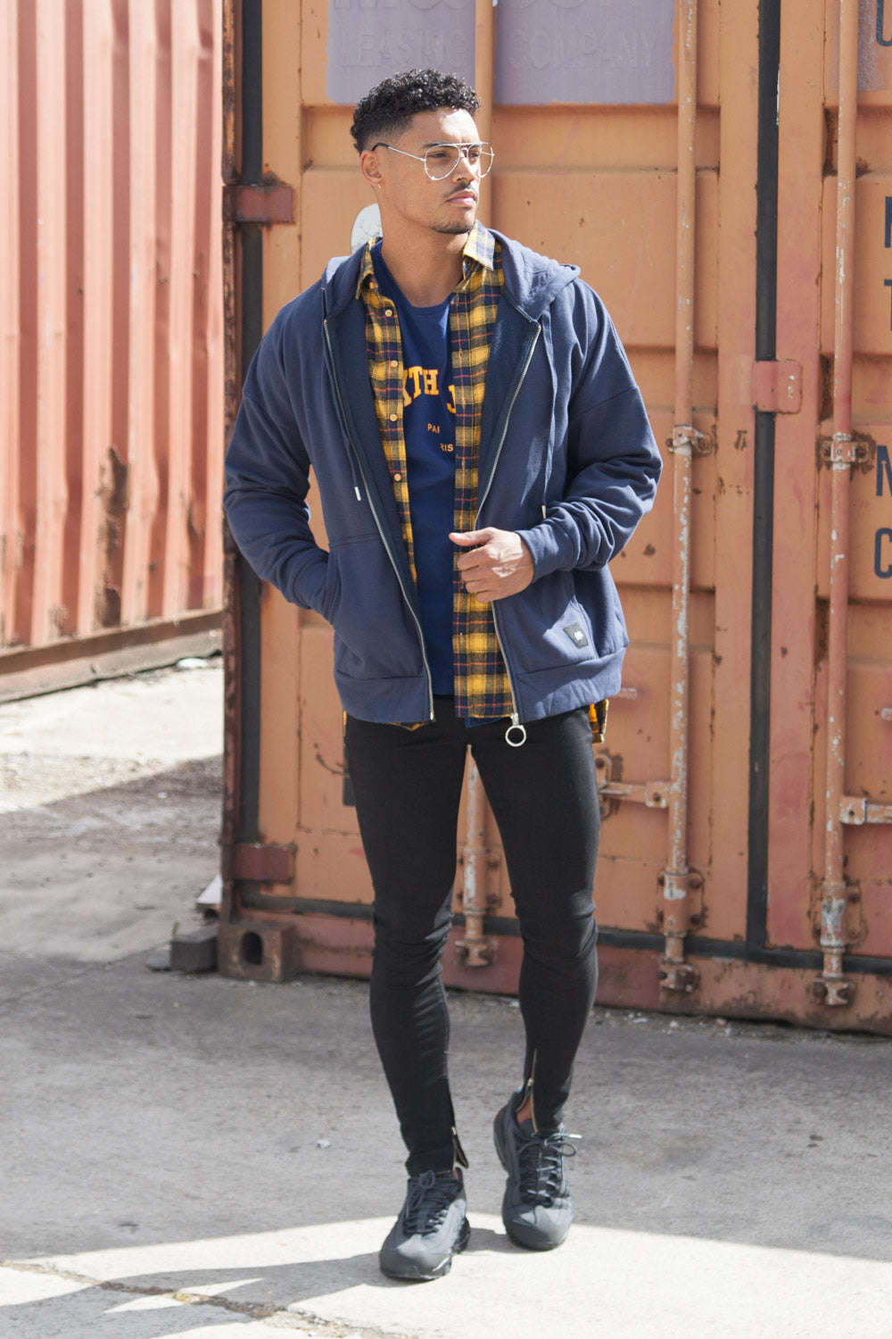 Sixth June - Sweat capuche zip épaules tombantes bleu foncé