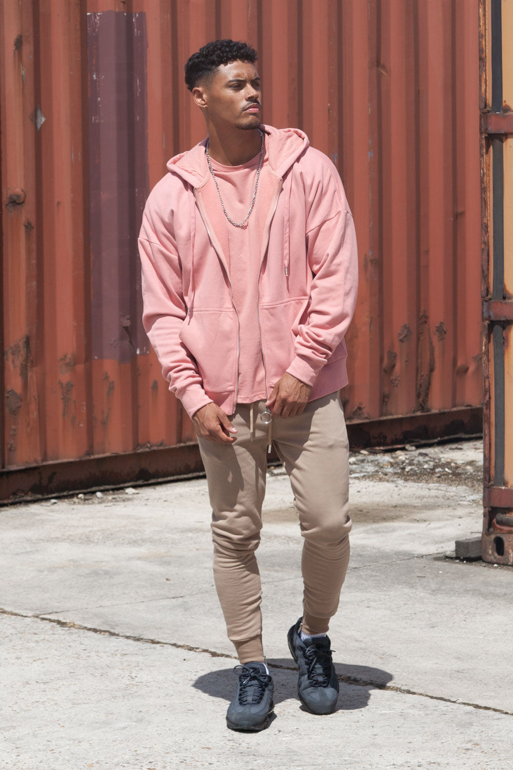 Sixth June - Sweat capuche zip épaules tombantes rose foncé