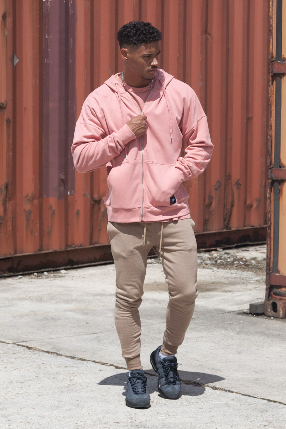 Sixth June - Sweat capuche zip épaules tombantes rose foncé